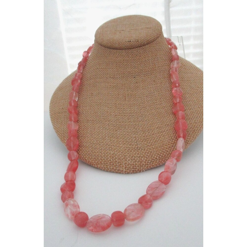 Pink CHERRY Quartz  Faceted Beaded  Necklace  Pink   24"